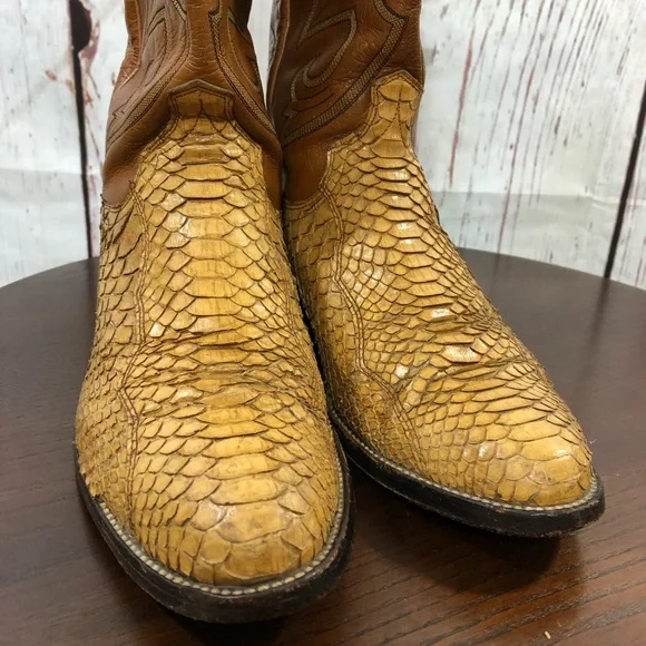 Dan Post Men's Tan Exotic SnakeSkin & Leather Western Boots 11 - Picture 15 of 16